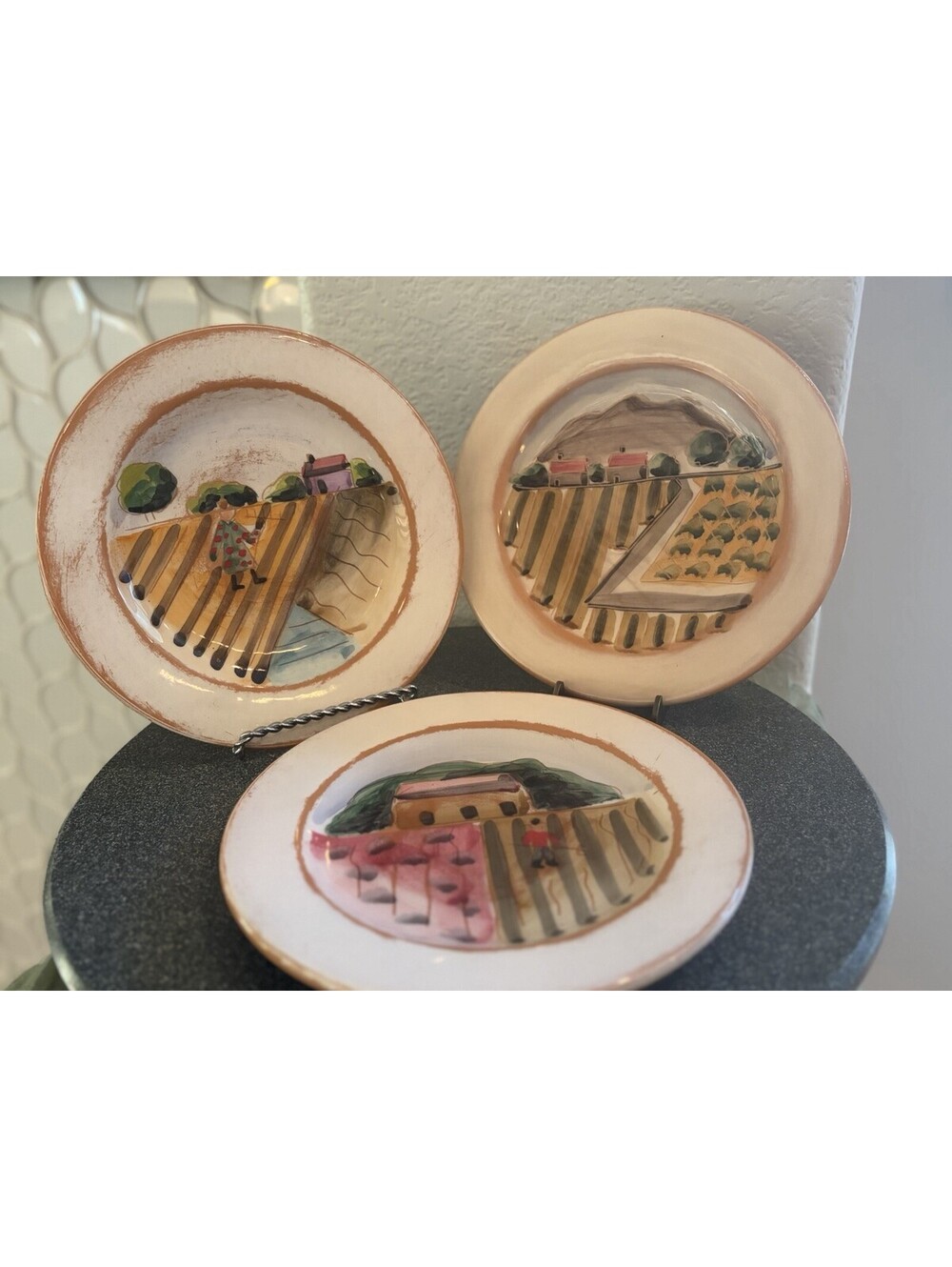 VIETRI La Fenice Italy Seacoast 8.5" Salad Plates Set 3 Italian Scenes